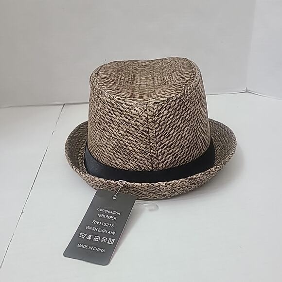 100% Paper Straw Brown Trilby Fedora Hat Brown,Black Band Unisex NWT M 57cm/22" - Picture 5 of 13